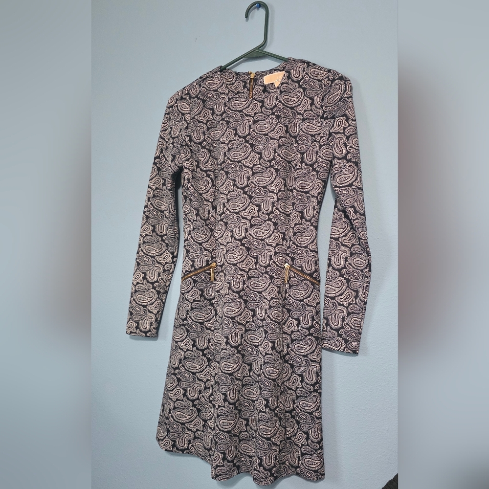 MICHAEL Michael Kors Blue/ White Paisley Long-Sleeve Dress 4P Y2k 90's Vintage